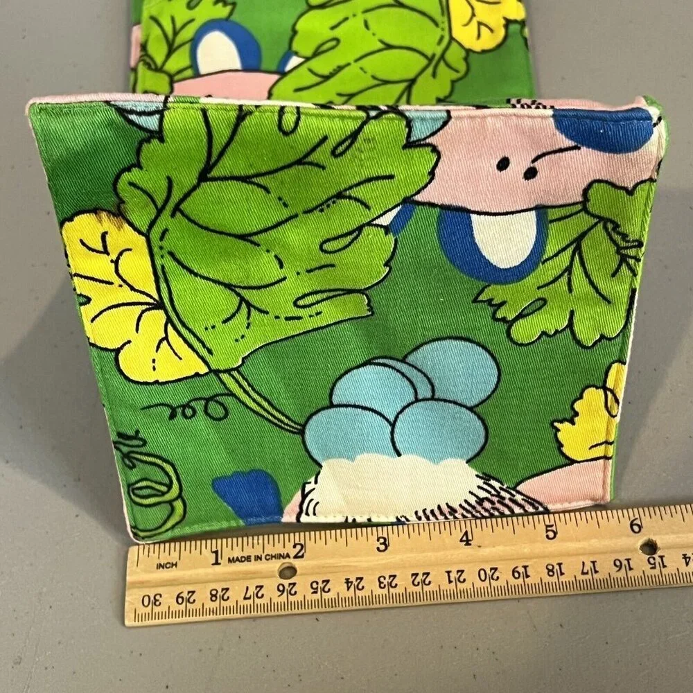 Vintage Margaret Smith Fabric Wine Bag Green Pink Fox Gardiner Maine